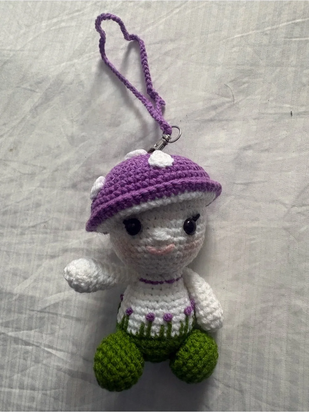 Handmade Crochet Mushroom Doll Car Decoration hanging - Purple & Green